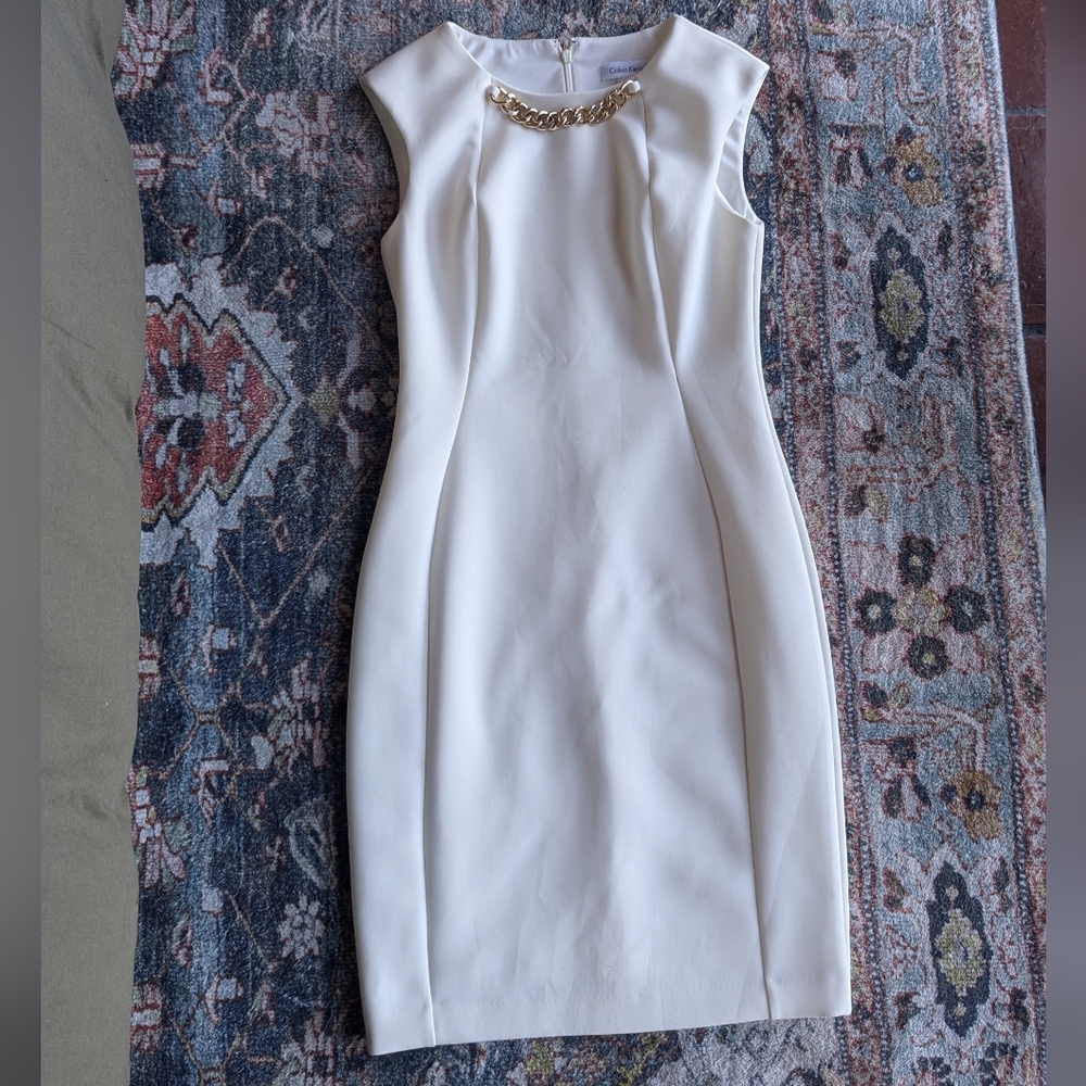 Calvin Klein Cream Mini Dress with Gold Accent